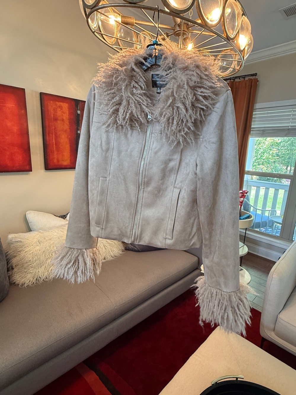 WILLOW & WIND SUEDETTE & FAUX FUR JACKET - SZ L  NEW - Picture 10 of 13